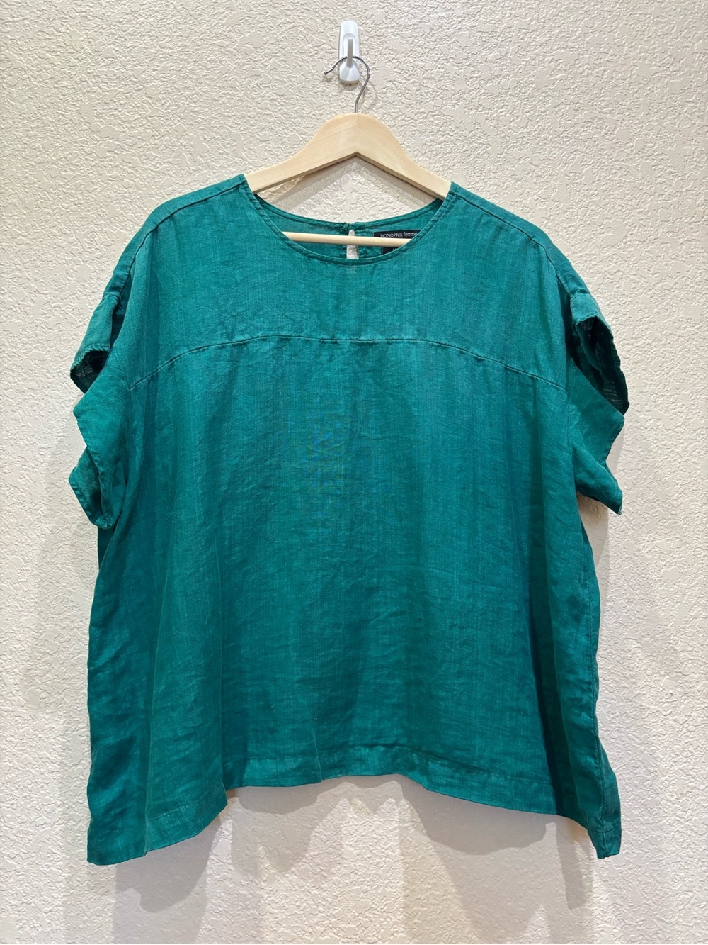 Monoprix Green 100% Linen Drop Shoulder Oversized Top Blouse 3 : Large